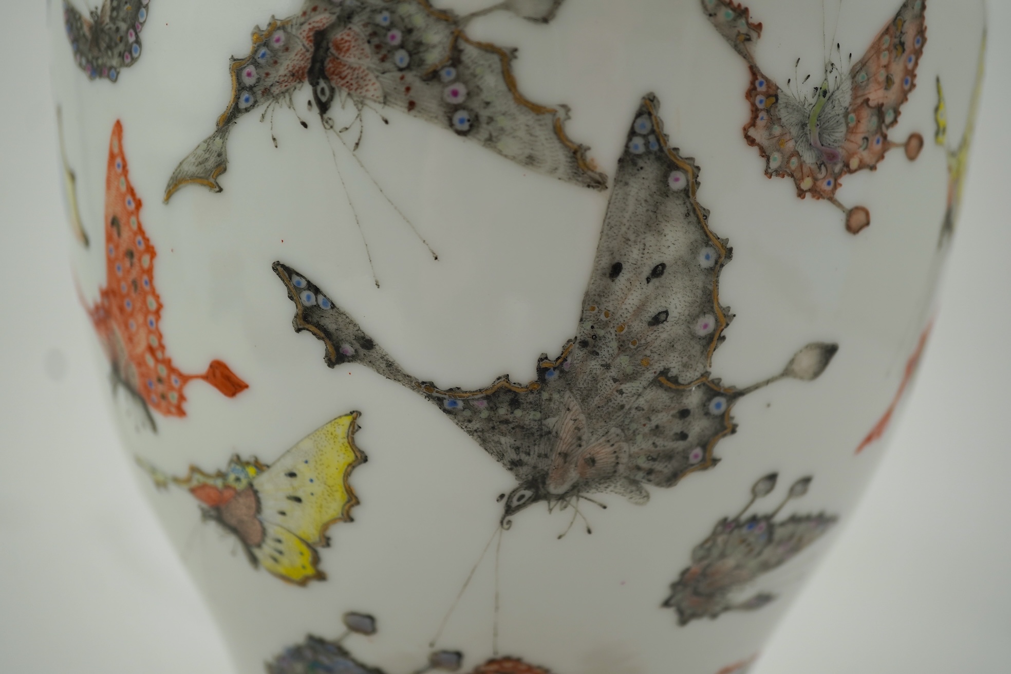 A Chinese enamelled porcelain ‘Hundred Butterfly’ vase, Qianlong mark, Republic period